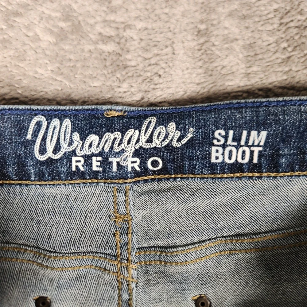 Wrangler Retro Slim Boot Jeans Mens 29x30 Blue Excellent Stretch 10WLT77LY